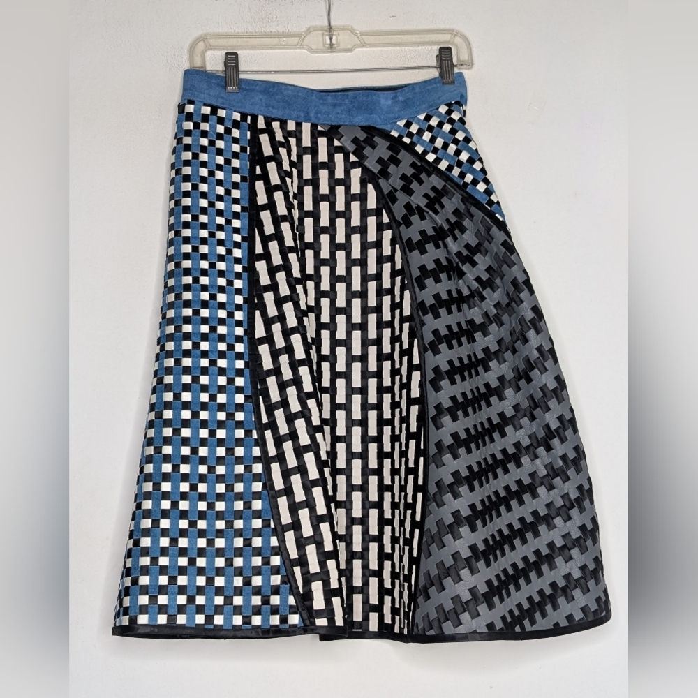 Martina Spetlova • Leather Woven Patchwork Skirt , Blue/Grey size 10 , NWT